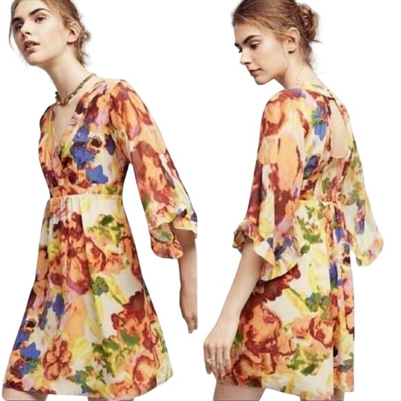 Maeve Dresses & Skirts - Maeve Mini Dress Deloria Silk Kimono Sleeve Anthropologie